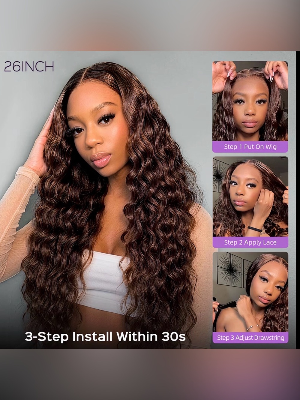 Megalook Chocolate Brown  Bohemian Curls 13x6 Lace Front Wig